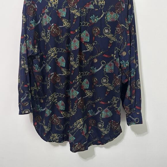 Sorrel Plus Blouse 18 Vintage Button Front Chains Crests Rayon Long Sleeve Top - Picture 8 of 9